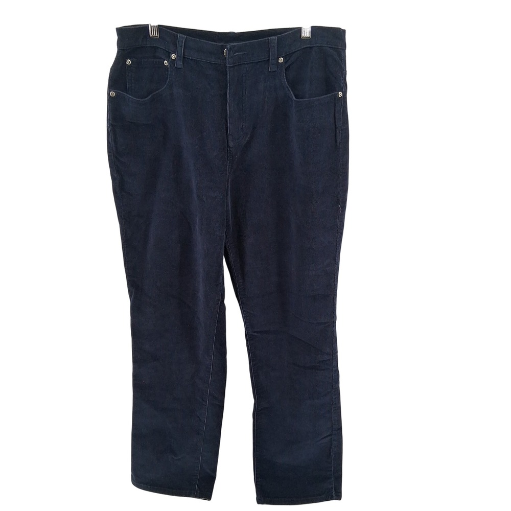 Fashion Bug Stretch Corduroy Pants Women's Size 14 Dark‎ Blue Preppy Timeless